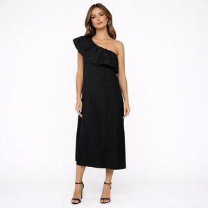Never A Wallflower Black One Shoulder Midi Dress Size XS New $288